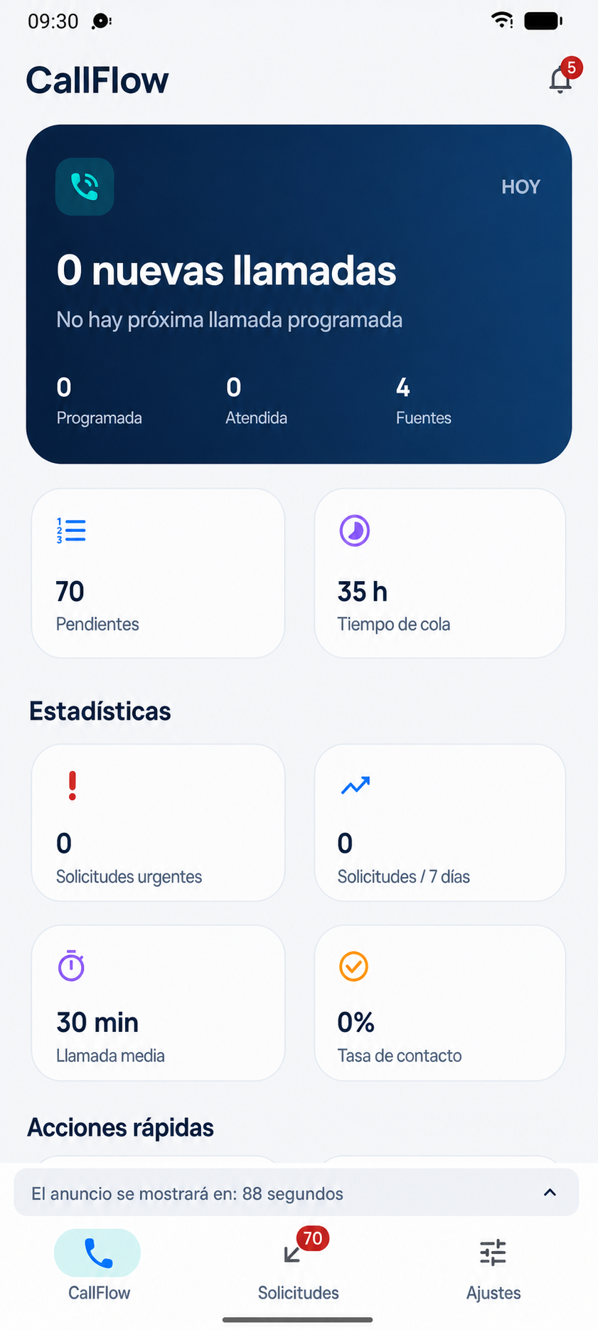 Cola de llamadas en la aplicación CallFlow