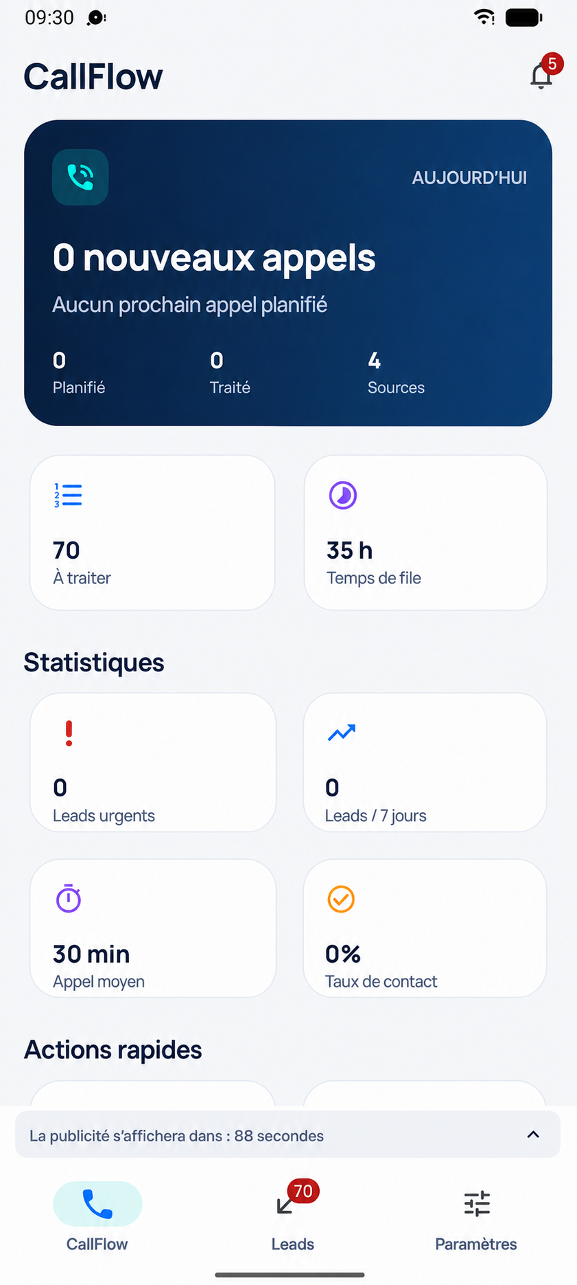 File d'attente des appels dans l'application CallFlow
