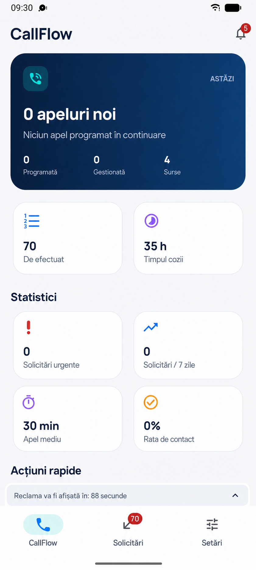 Coada de apeluri în aplicația CallFlow