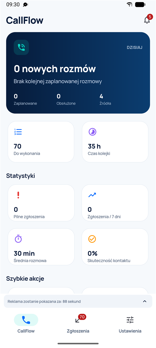 Kolejka rozmów w aplikacji CallFlow