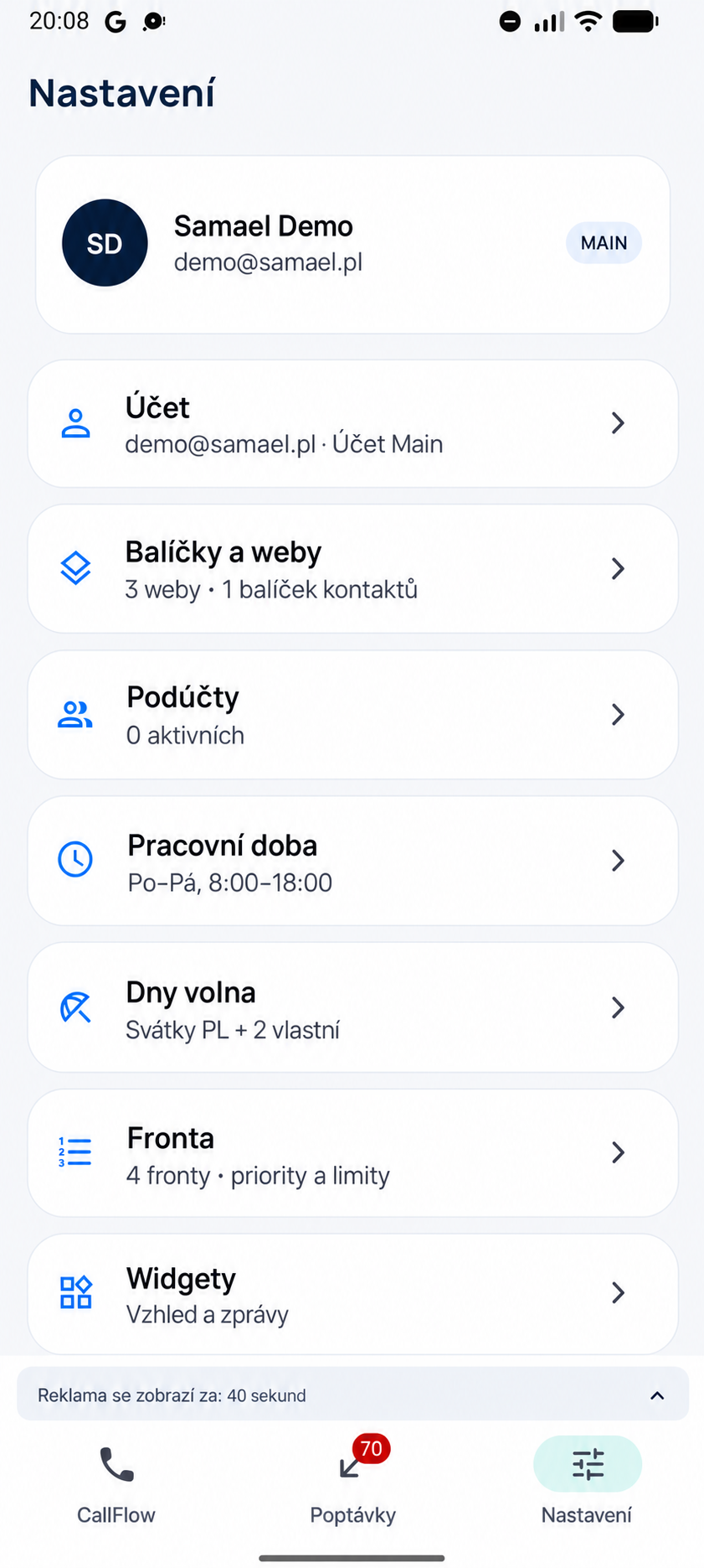 Nastavení toku hovorů