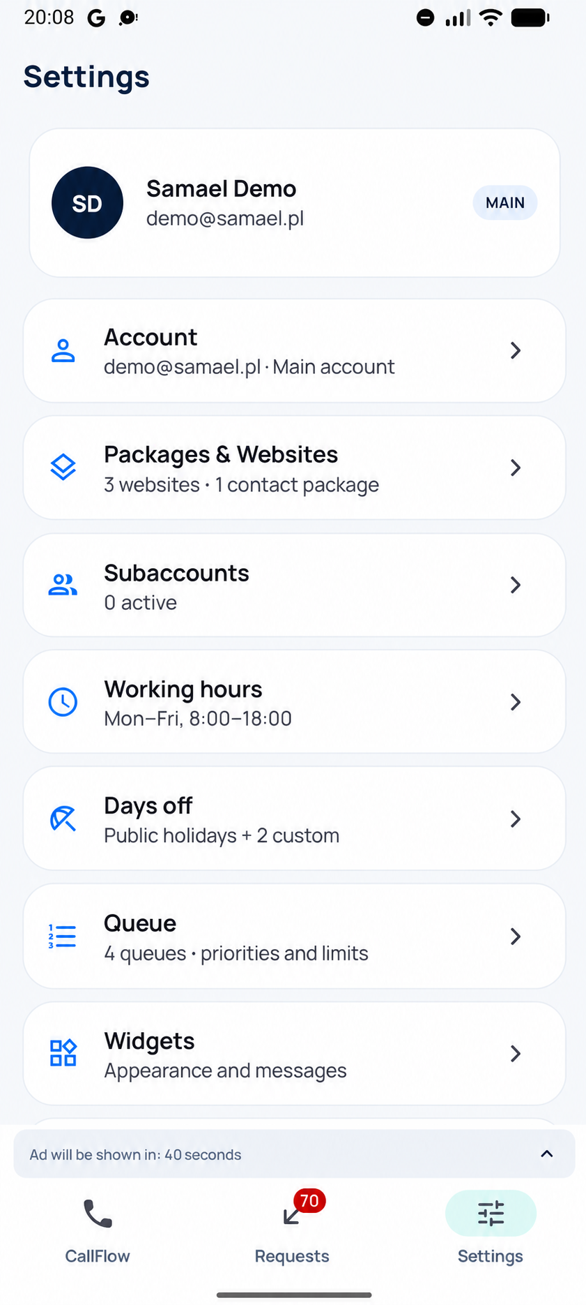 CallFlow Settings