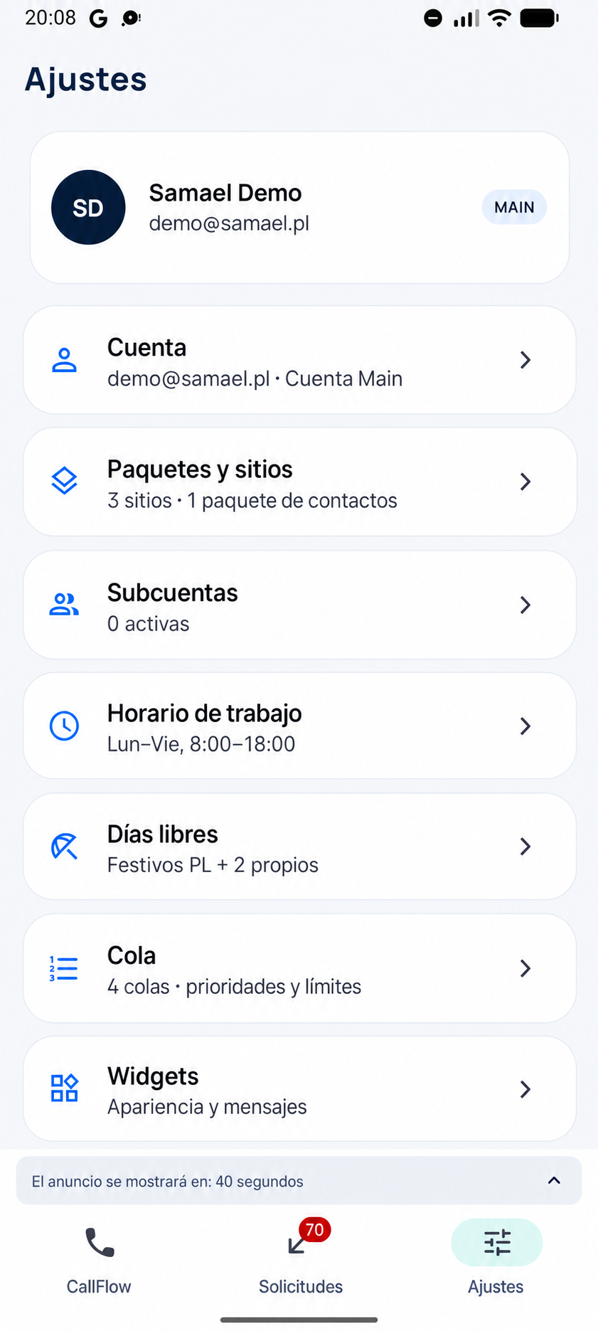 Configuración del flujo de llamadas