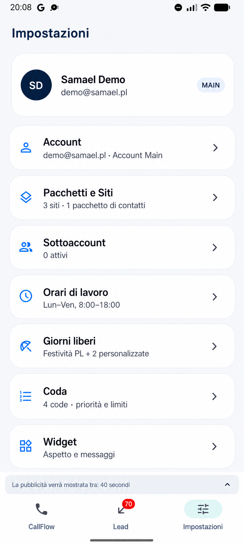 Impostazioni flusso di chiamata