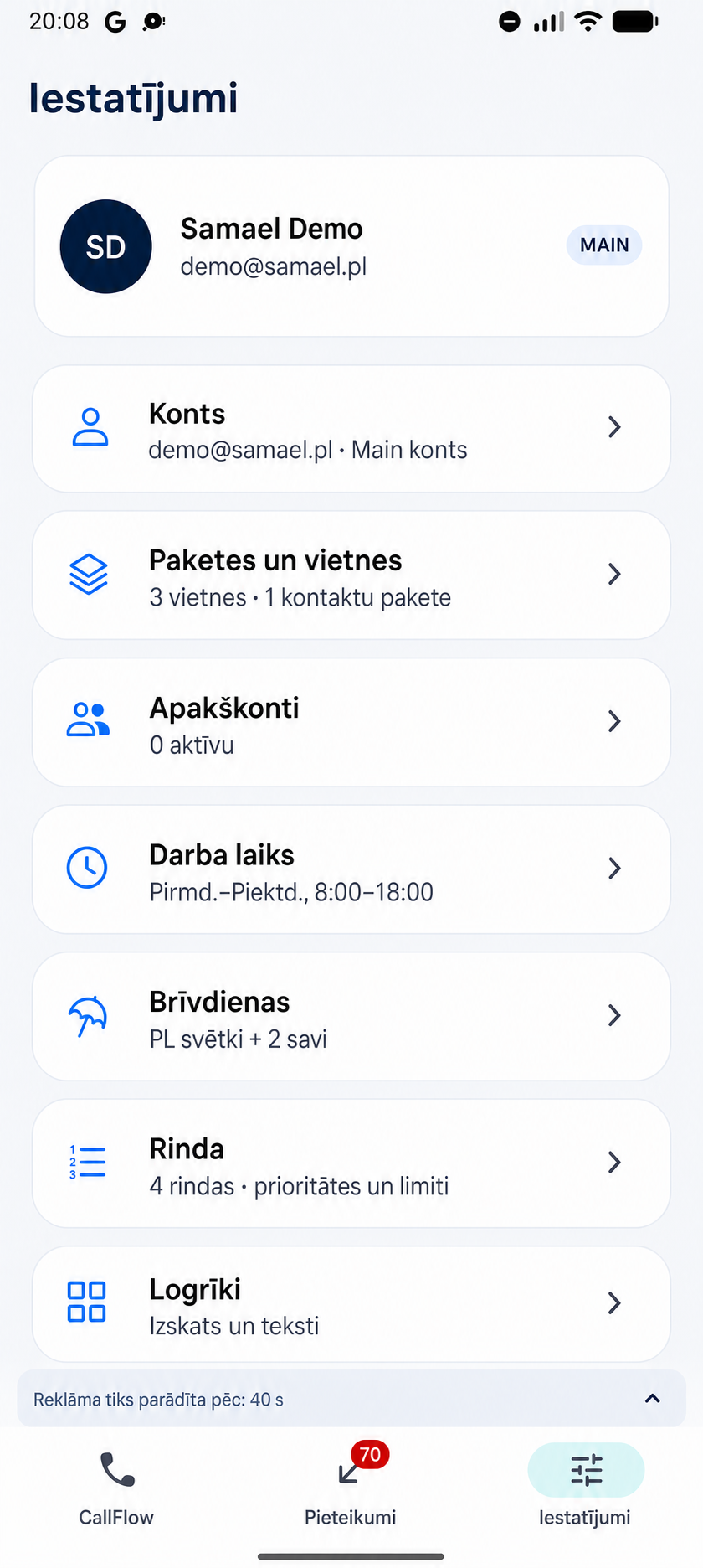 CallFlow iestatījumi
