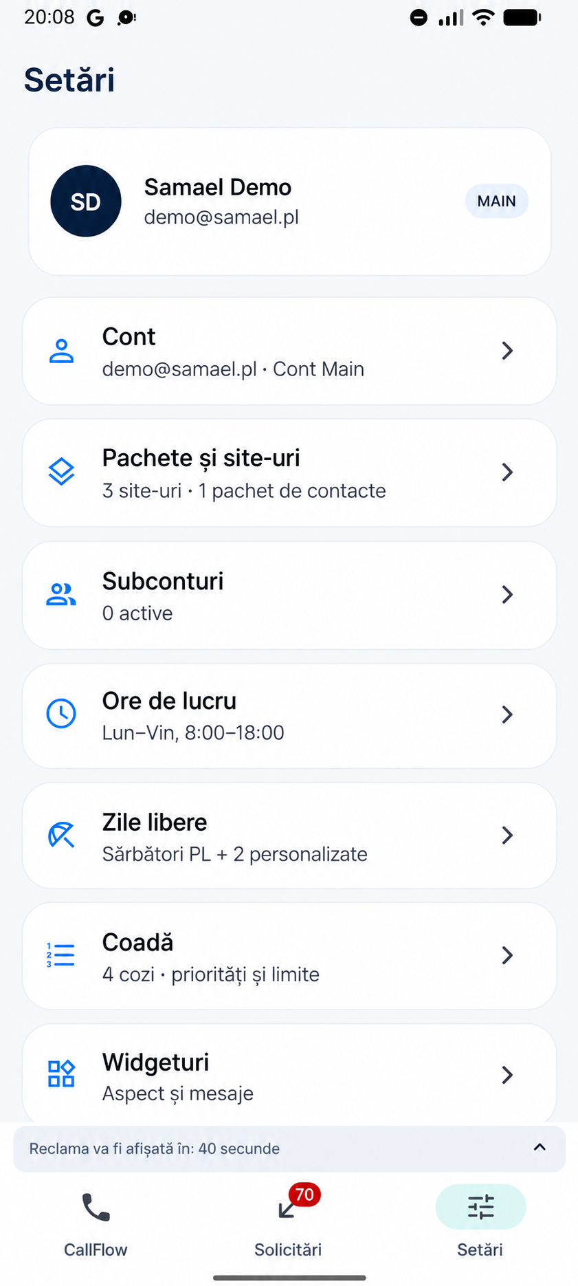 Setări CallFlow