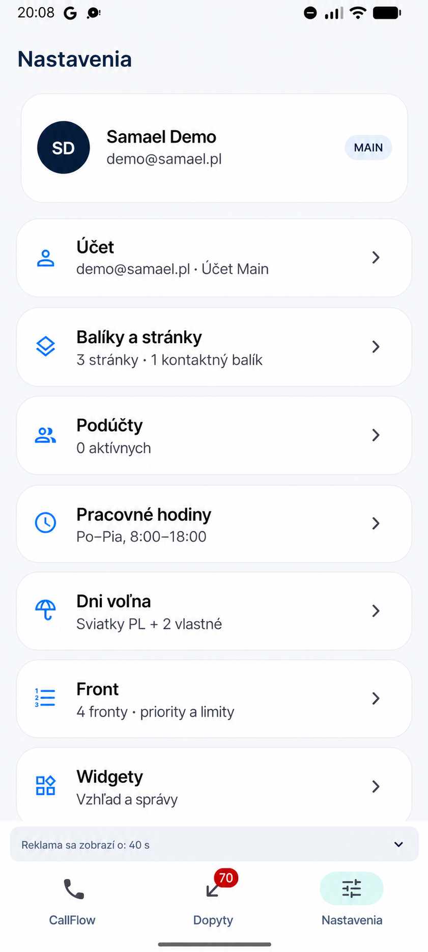 Nastavenia toku hovorov